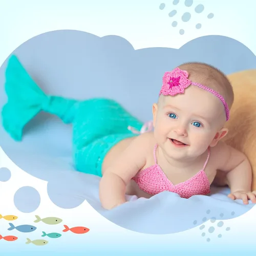 Miniatura 6 de Janmercy Trajes de fotografía para niña recién nacida, accesorios para fotos de bebé, traje de ganchillo hecho a mano, lindo disfraz de foto (sirena)