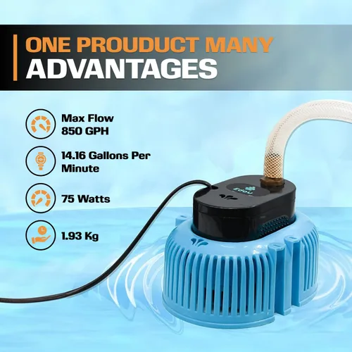 Miniatura 2 de EDOU Bomba sumergible directa para cubierta de piscina Fiable 850 GPH Max Flow 75 W Incluye manguera de drenaje a prueba de torceduras de 16 pies