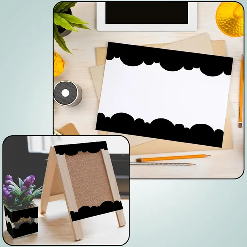 Miniatura 4 de Geyee 60 tableros de anuncios de 59 x 3 pulgadas, borde festoneado de arpillera en blanco y negro, borde de tablero de anuncios, recortador