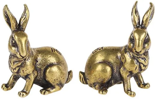 Miniatura 2 de TEAMWILL Estatuilla de conejo de latón pequeña, estatua de conejo, ornamento de casa, figuras de animales, 1 par