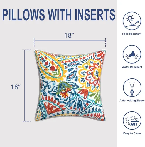 Miniatura 635 de Juego de 2 almohadas para exteriores de 16 x 16 pulgadas, repelentes al agua con interiores, para muebles de patio, hogar, jardín, geometría bohemia