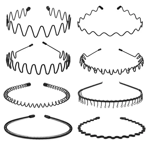 Miniatura 17 de Diademas de metal para hombres, bandas de cabello onduladas unisex de moda, bandas de cabello elásticas en zigzag perfectas para deportes al aire