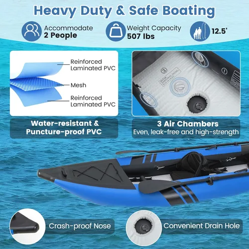 Miniatura 5 de S AFSTAR Kayak inflable, canoa para 2 personas con capacidad de 507 libras, suelo de puntadas, todos los accesorios y bolsa de transporte, kayak