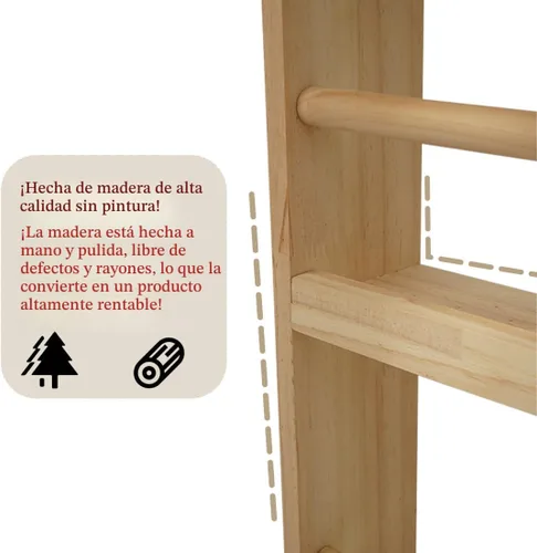 Miniatura 9 de Estantería de madera para niños, estante de montaje en pared con ganchos, organizador para juguetes y libros, ahorro de espacio con ganchos