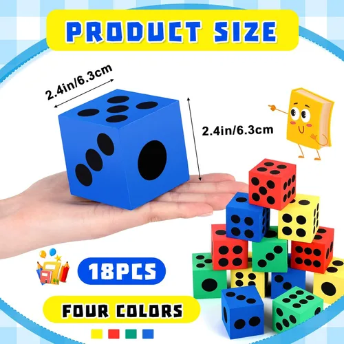 Miniatura 2 de Meooeck Paquete de 18 dados grandes de espuma de 2.48 pulgadas, coloridos dados jumbo con bolsa de almacenamiento para actividades educativas