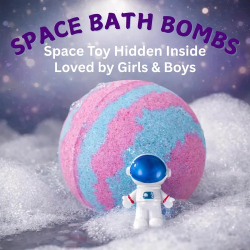 Miniatura 2 de EvolutionUSA 1 pieza Bomba de baño espacial para niños, Bola de baño planetaria con juguete escondido en el interior, Bomba de baño orgánica