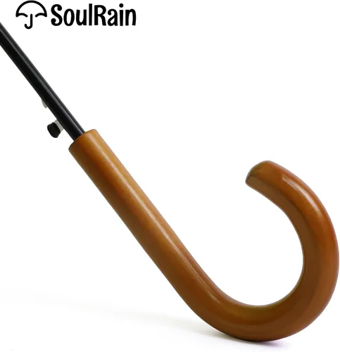 Miniatura 42 de SoulRain Paraguas de palo de 16 varillas de 48 pulgadas, apertura automática, color sólido, moderno y simple, mango de madera clásico de arco
