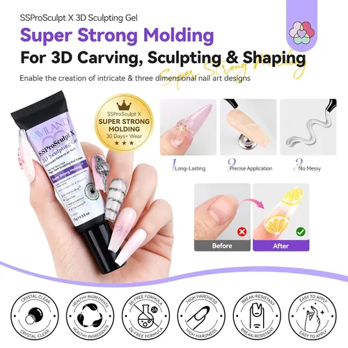 Miniatura 3 de SAVILAND SSPro X Kit de Gel para Uñas 3D: 15g Gel de Escultura 3D Transparente Sin Limpieza para Diseño de Arte en Uñas, Moldeado, Tallado, Dibujo