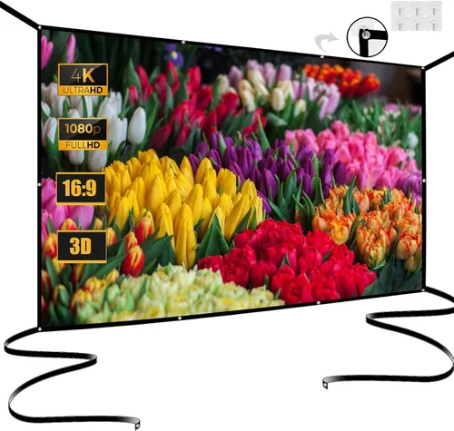 Miniatura 8 de Pantalla de proyector plegable de 100 pulgadas para pared, pantalla de proyector portátil colgante para exteriores e interiores, pantalla blanca
