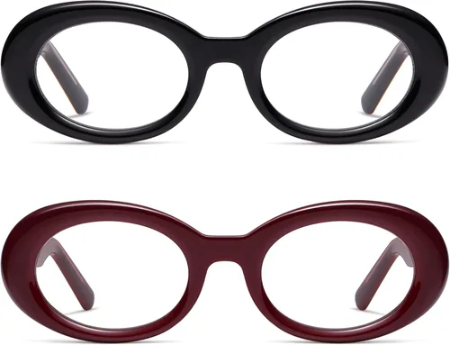 Miniatura 8 de AMOMOMA Anteojos de lectura ovalados para mujer, diseño moderno con bloqueo de luz azul, bisagra de resorte, para lectores elegantes AM6222