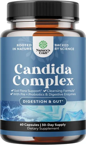 Candida Cleanse Detox para mujeres – Desintoxicación intestinal antisobrecrecimiento para mujeres con ácido caprílico negro nogal ajenjo y orégano –