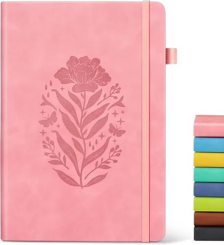 Miniatura 9 de Cuaderno de diario con líneas para mujeres, A5 de tapa dura de cuero rosa para escribir, 200 páginas, diario de viaje diario, cuaderno grueso