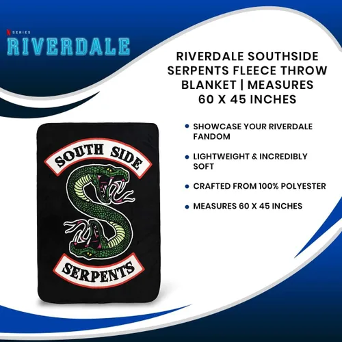 Miniatura 6 de JUST FUNKY Riverdale Southside Serpents - Manta de forro polar Manta coleccionable oficial de la serie Riverdale Medidas 60 x 45 pulgadas