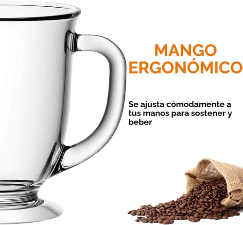 Miniatura 3 de Mfacoy Juego de 4 tazas de café de vidrio, taza de café grande transparente de 15 onzas con asas para bebidas calientes, tazas transparentes