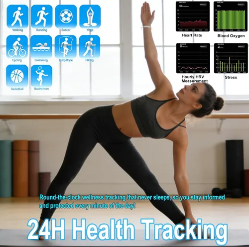 Miniatura 3 de Pulsera inteligente con monitoreo de salud 24/7 5ATM impermeable, oxígeno en sangre, frecuencia cardíaca, HRV, monitor de sueño, diseño delgado
