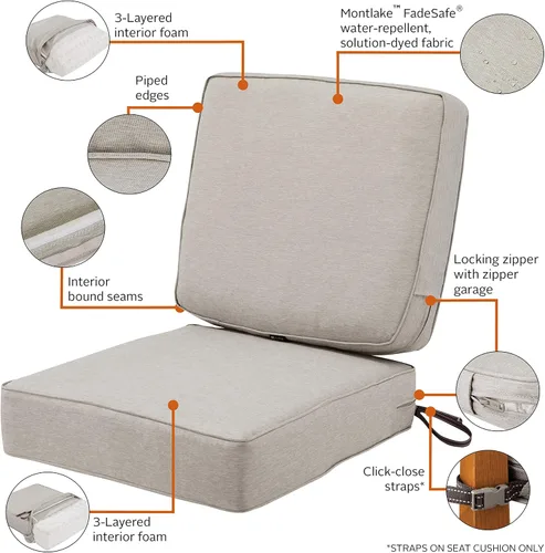 Miniatura 9 de Classic Accessories Montlake FadeSafe - Cojín cuadrado para asiento de patio, resistente al agua, 23 x 23 x 5 pulgadas, color henna jaspeado