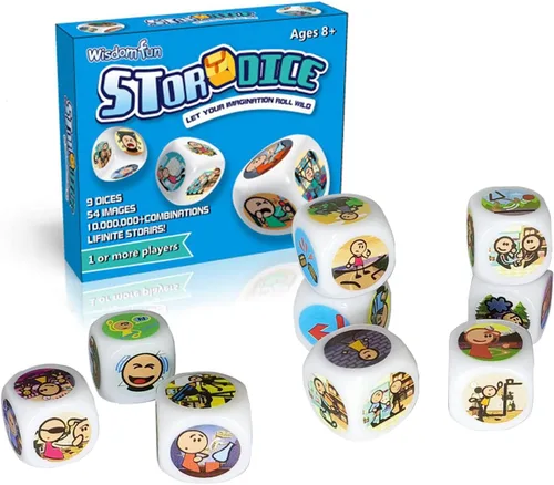Happy Story - Paquete de 9 cubos coloridos – Un viaje feliz contar cubos y dados de lenguaje oral, 54 imágenes, combinación de historias ilimitadas,