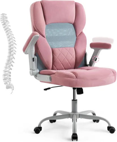 Miniatura 12 de SEATZONE Sillas de escritorio de oficina en casa con ruedas y reposabrazos, silla de oficina, cómoda malla ergonómica con tela polar de peluche
