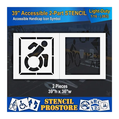 Miniatura 5 de Plantillas de pavimento – 39 pulgadas – Plantilla de símbolo de icono accesible con fondo (2 piezas) – 39 x 36 x 1/8 pulgadas (128 mil) – Grado
