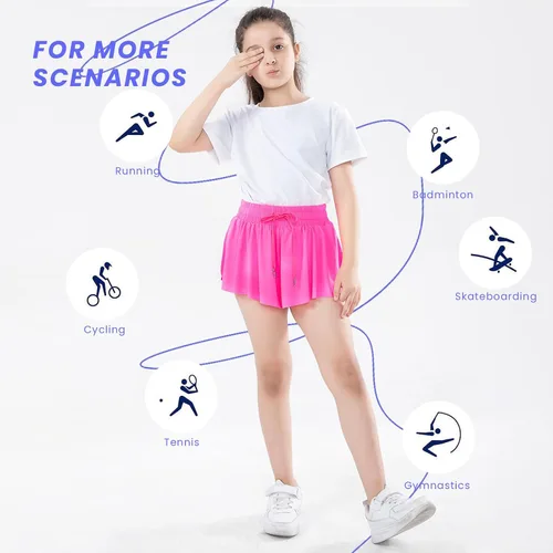 Miniatura 6 de Paquete de 3 pantalones cortos fluidos para niñas con bolsillos, 2 en 1, faldas de mariposa fluidas para jóvenes, pantalones cortos para correr