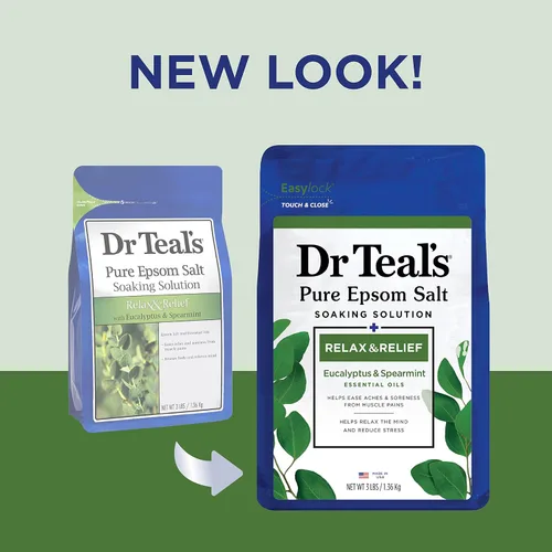 Miniatura 3 de Dr Teal's Sal de Epsom pura, relajación y alivio con eucalipto y menta verde, 3 libras y remojo de sal de Epsom pura, saúco negro con vitamina D, 3