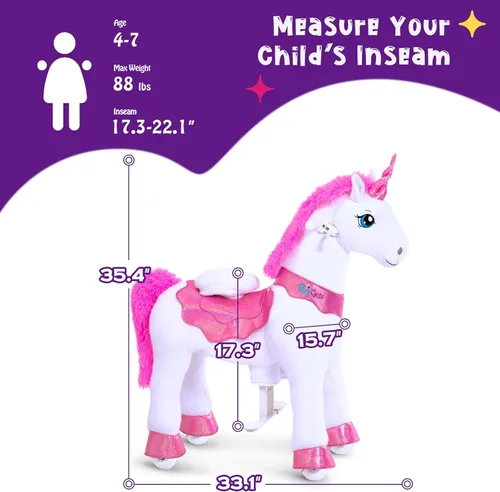 Miniatura 6 de PonyCycle Juguetes de unicornio para montar para niñas Pony de montar unicornio rosa balancín (con freno/ 35.4" de altura/Tamaño 4 para edad 4-7)