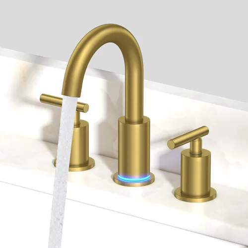 Miniatura 18 de FORIOUS Juego central de grifo de baño dorado cepillado de 4 pulgadas, 2 manijas y 2 agujeros dorados para tocador de baño con metal emergente