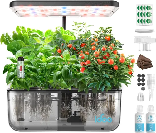 iDOO Kit de sistema de cultivo hidropónico de 12 cápsulas, regalos navideños regalos de jardinería para mujeres, mamá, papá, niños, jardín de