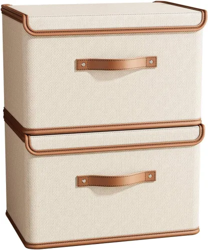 Miniatura 17 de Tuza Paquete de 2 contenedores de almacenamiento con tapas, contenedor organizador plegable de armario, caja organizadora de tela con asas, cajas