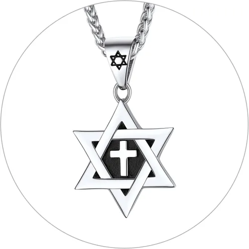 Miniatura 8 de ChainsPro Collar de estrella de David para hombre, oro de 18 quilates, acero inoxidable, negro (caja de regalo)