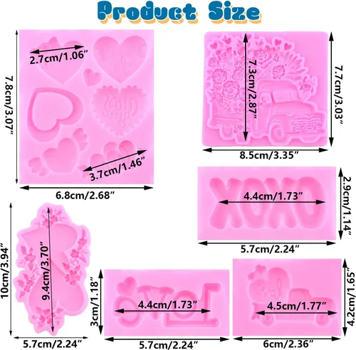 Miniatura 3 de Mujiang Moldes de silicona para el día de San Valentín, diseño de corazón y rosa, para caramelo de chocolate XOXO, para decoración de pasteles