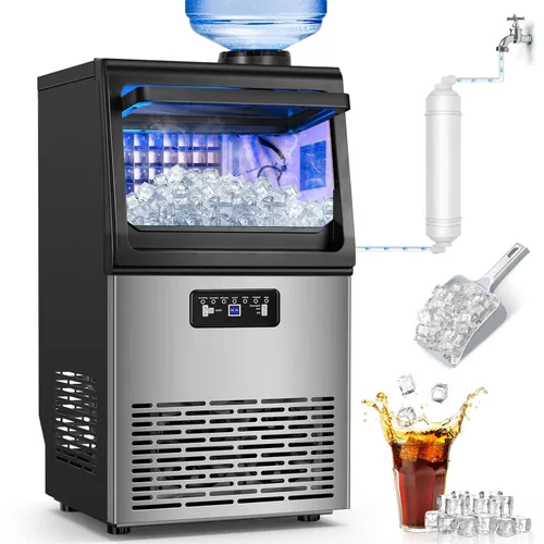 Miniatura 10 de SOZT® Máquina comercial gourmet para hacer hielo, 100 libras/24 horas, máquina de hielo debajo del mostrador con almacenamiento de 25 libras, diseño