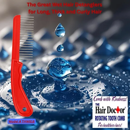 Miniatura 4 de The Hair Doctor - Peine de pelo extra largo de 1 1/4 pulgadas con dientes giratorios suaves y sedosos para evitar daños en el cabello (rojo hermoso)