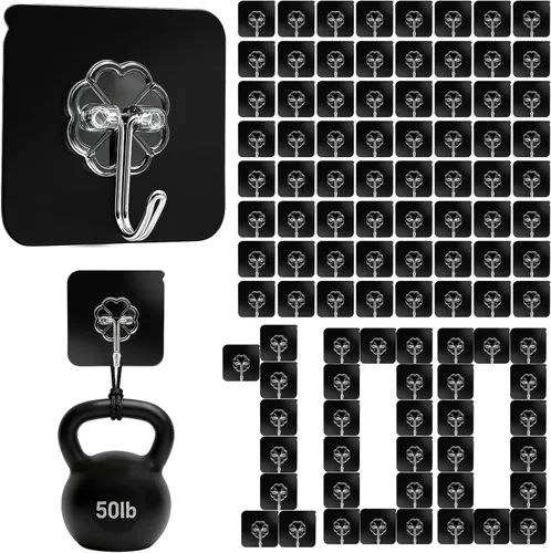 Miniatura 11 de DDMY Ganchos para colgar, paquete de 50 ganchos de pared de 50 libras (máx.), transparentes, reutilizables, impermeables, ganchos adhesivos