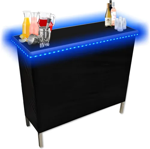Miniatura 7 de PARTYPONG Barra de fiesta portátil plegable negra con luces LED multicolor patentadas, falda negra y estante de almacenamiento, juego doble