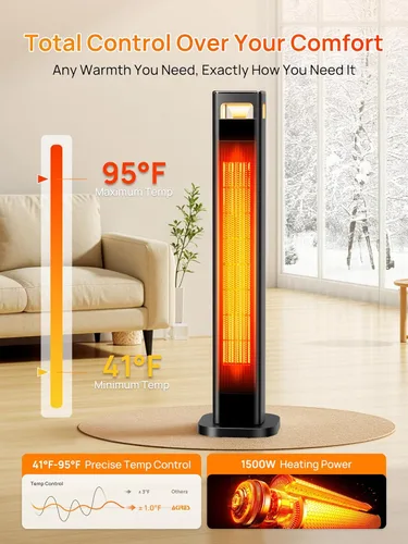 Miniatura 3 de Calentadores de espacio AKIRES para uso en interiores, calentador de habitación de 1500W para habitación grande con termostato, oscilación de 120°
