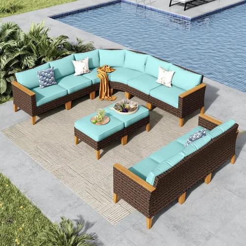 Miniatura 44 de MFSTUDIO Juego de 2 muebles de ratán para patio, sofá biplaza de mimbre para exteriores, juego de conversación para jardín, piscina, patio trasero