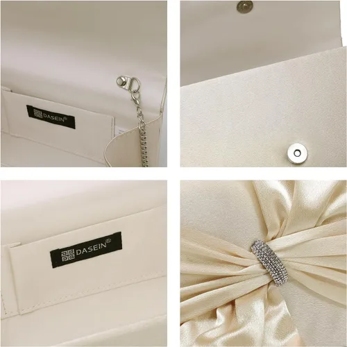 Miniatura 4 de Dasein Bolso de noche elegante con solapa de lazo de satén para mujer, bolso de embrague con diamantes de imitación, formal/boda/baile/fiesta