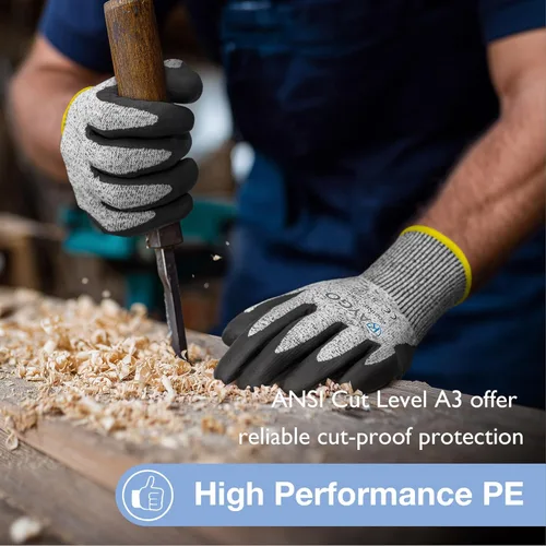 Miniatura 3 de KAYGO 2 pares de guantes de trabajo resistentes a cortes para hombres y mujeres, guantes de corte ANSI A3, guantes de trabajo de seguridad de Gris