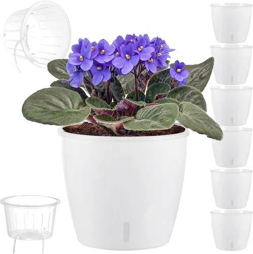Miniatura 13 de Macetas de riego automático para plantas de interior, paquete de 16 macetas de riego automático con orificios de drenaje, macetas pequeñas