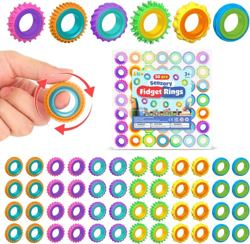 KLT Juguetes para ansiedad a granel para niños: paquete de 50 anillos giratorios de textura, juguetes a granel para estudiantes, premios en el aula,