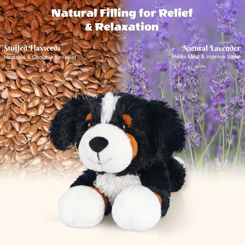 Miniatura 2 de SuzziPals Perro gran boyero suizo de peluche calefactable y enfriable, almohadilla térmica apta para microondas para calma y relajación, perro