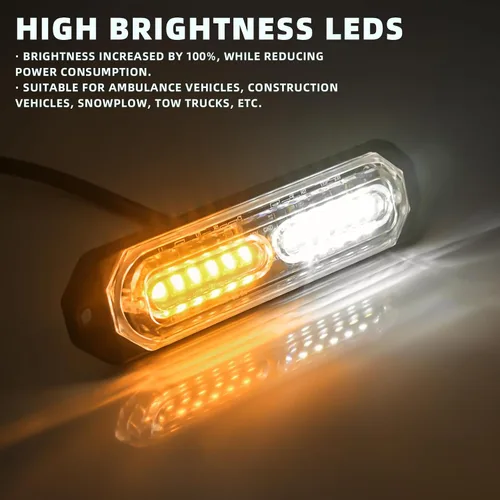 Miniatura 3 de 8 Piezas Luces Estroboscópicas de Emergencia de Montaje en Superficie Ámbar Blanco para Camiones, Barra de Luz Intermitente de Advertencia