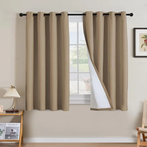 Miniatura 251 de H.VERSAILTEX Cortinas opacas de lino de 63 pulgadas de largo, 100% absolutamente opacas, con aislamiento térmico, con textura de lino, con ojales