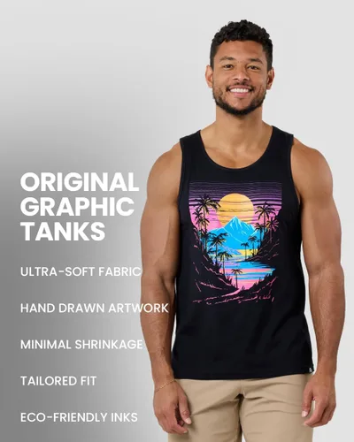 Miniatura 4 de INTO THE AM Camisetas sin mangas gráficas para hombre, camisetas sin mangas con ilustraciones geniales para verano, playa, ejercicio, fitness