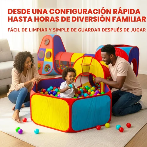 Miniatura 5 de Playz 5 piezas de tiendas de campaña infantiles y túneles - Piscina de pelotas para niños pequeños, canasta de baloncesto, tubos para gatear, casas
