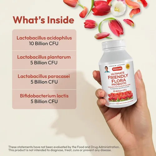 Miniatura 3 de ANDREW LESSMAN Ultimate Friendly Flora Probiotic 30 cápsulas – 25 mil millones de UFC, mezcla completa de cinco cepas probióticas, potente apoyo