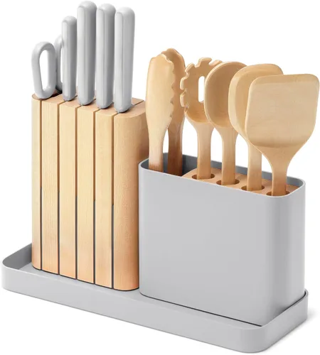 Caraway Juego de Preparación de Cocina de 14 Piezas - Juego de Cuchillos de Cocina y Juego de Utensilios de Madera - Fabricado con Hojas de Acero