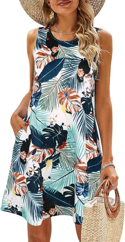 Miniatura 64 de SimpleFun - Vestidos de verano para mujer, camiseta floral, vestido de playa de estilo bohemio, informal, con bolsillos y sin mangas