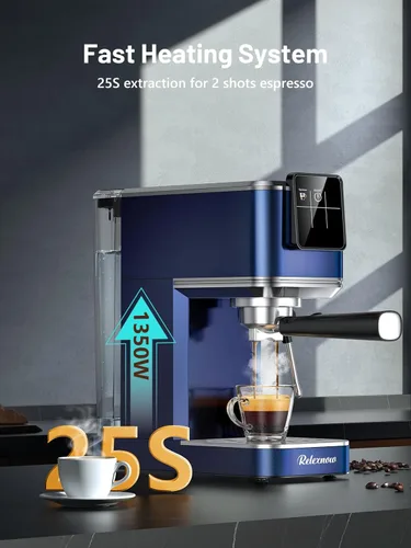 Miniatura 3 de RELEXNOW Máquina de café expreso, 20 bares, espumador de leche y panel LCD, máquina de café caliente y helado, máquina de café espresso de acero Azul